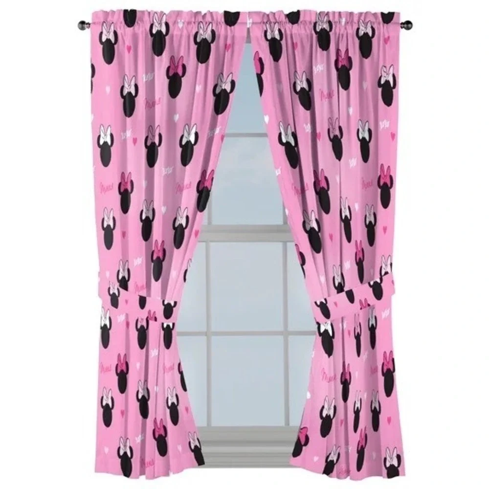 2 Disney Minnie Mouse Curtains 2 Panel Set 42x84 Pink Microfiber Room Decor NEW
